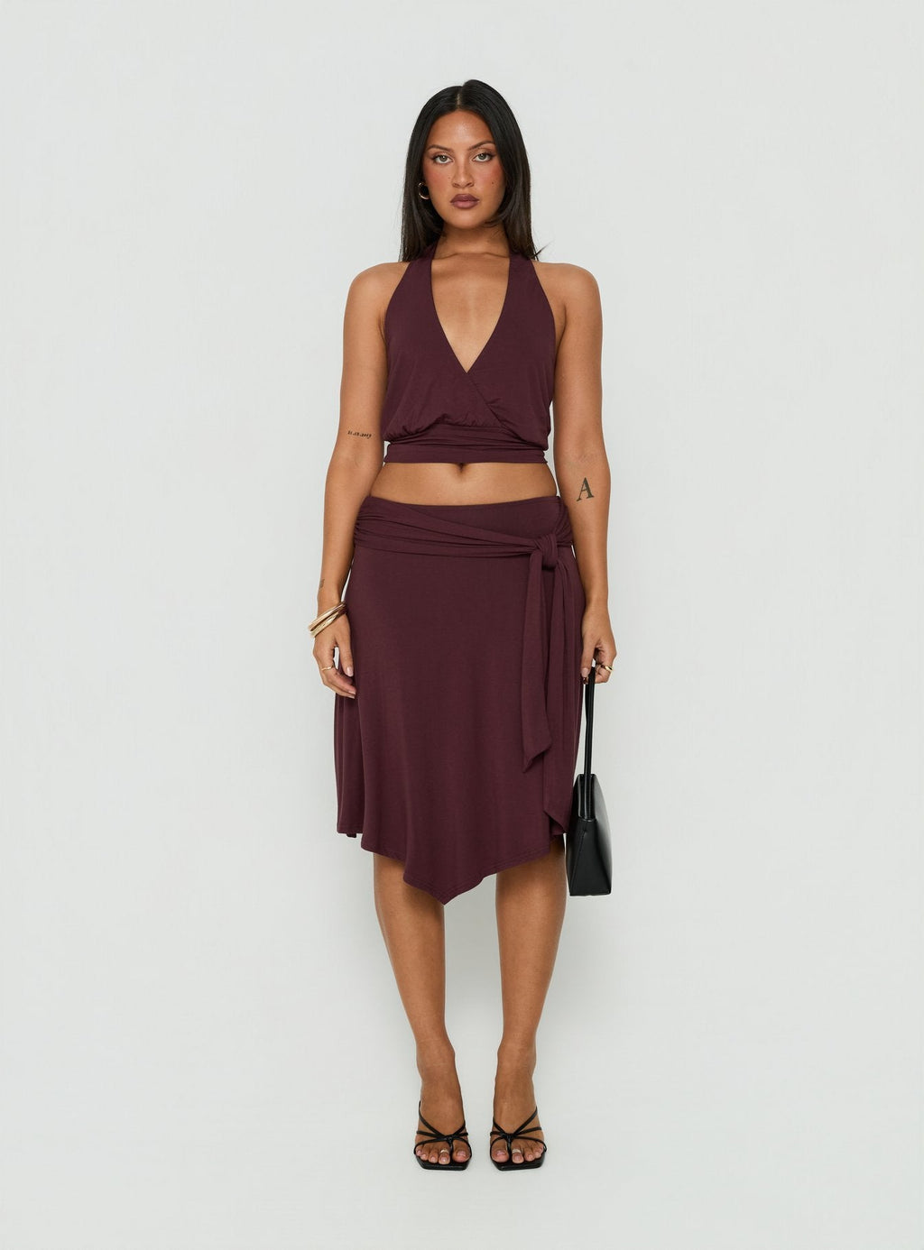 Arabele Halter Wrap Top Plum Noir