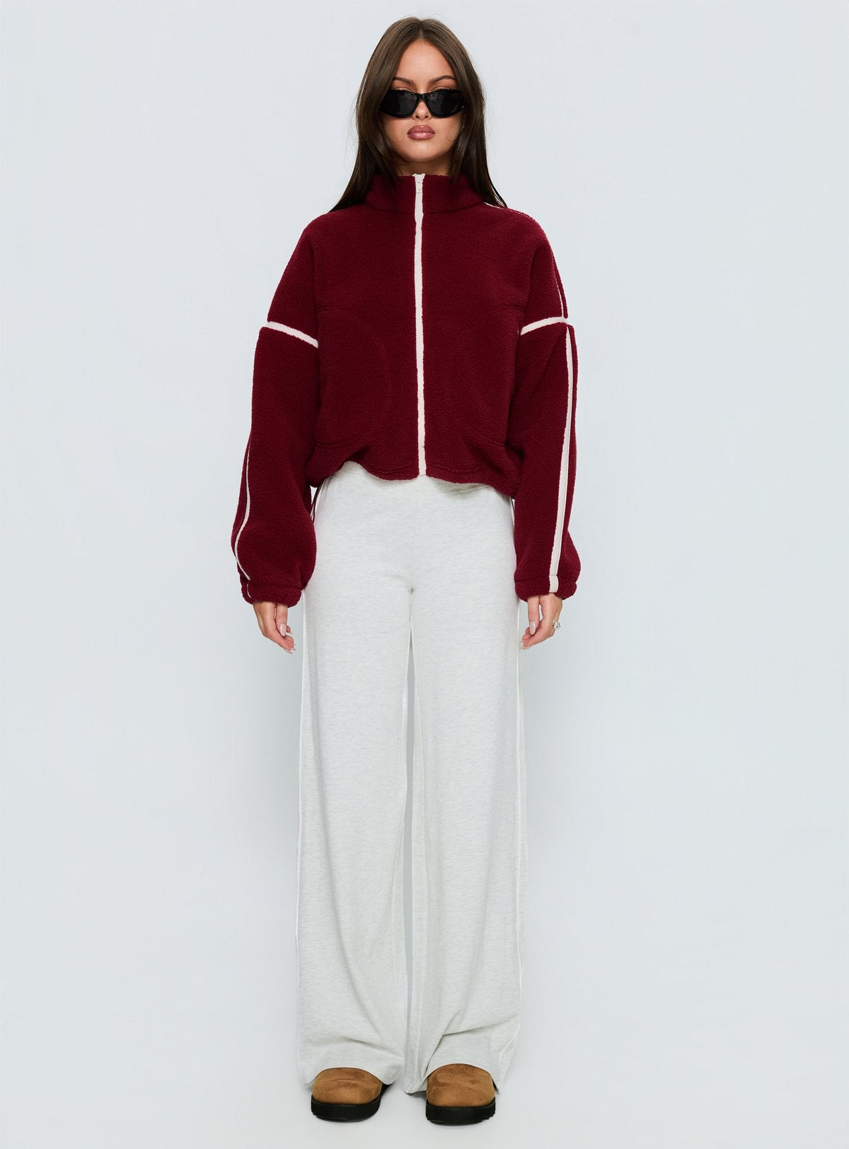 Sammee Polar Fleece Contrast Zip Through Jacket Red