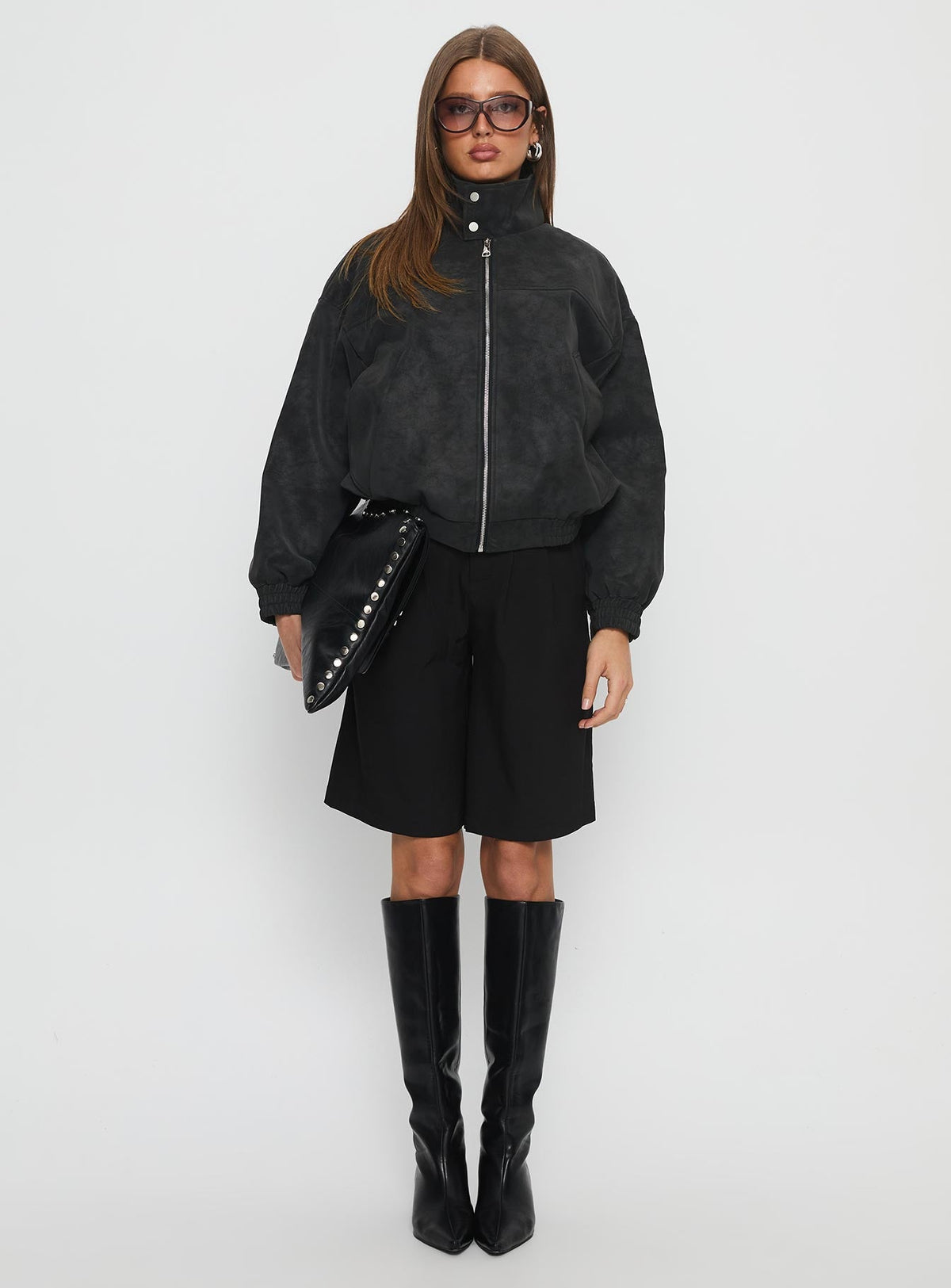 Ellissa Faux Suede Bomber Jacket Black