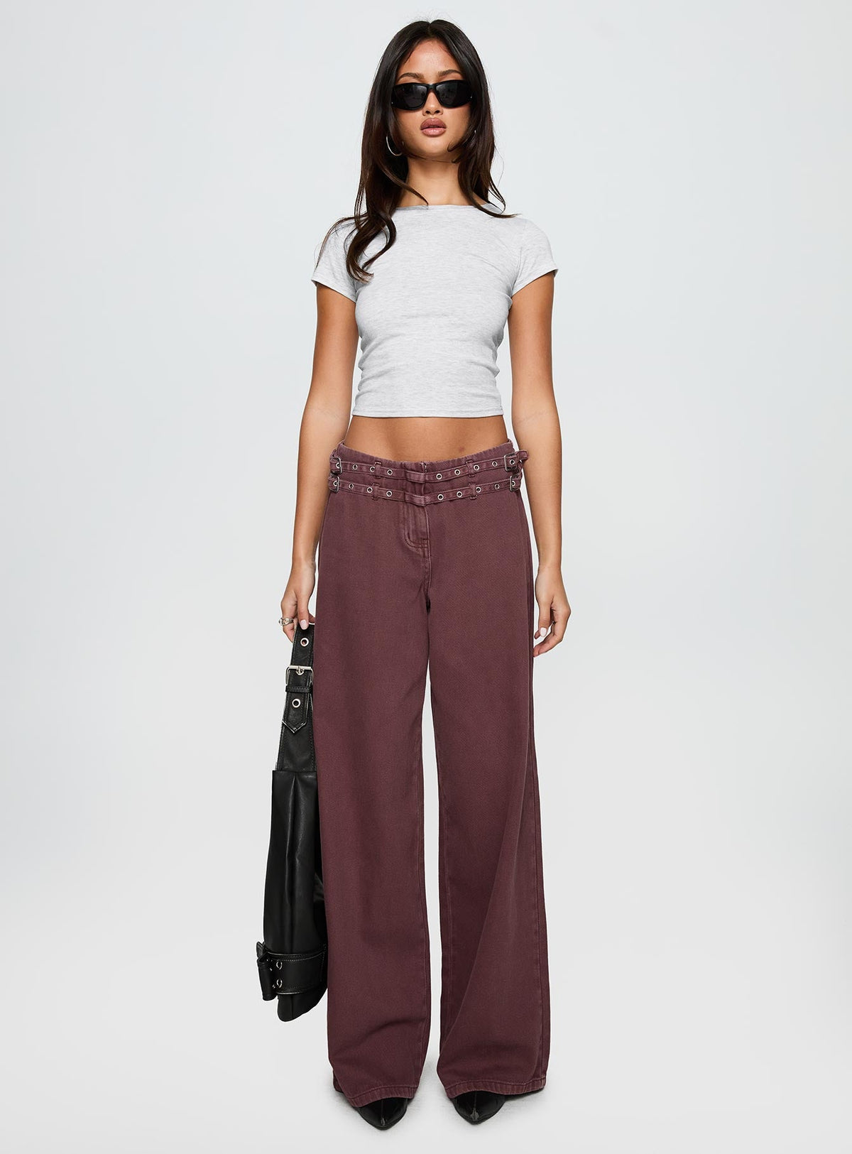 Baccarat Mid Rise Wide Leg Belted Pant Chocolate