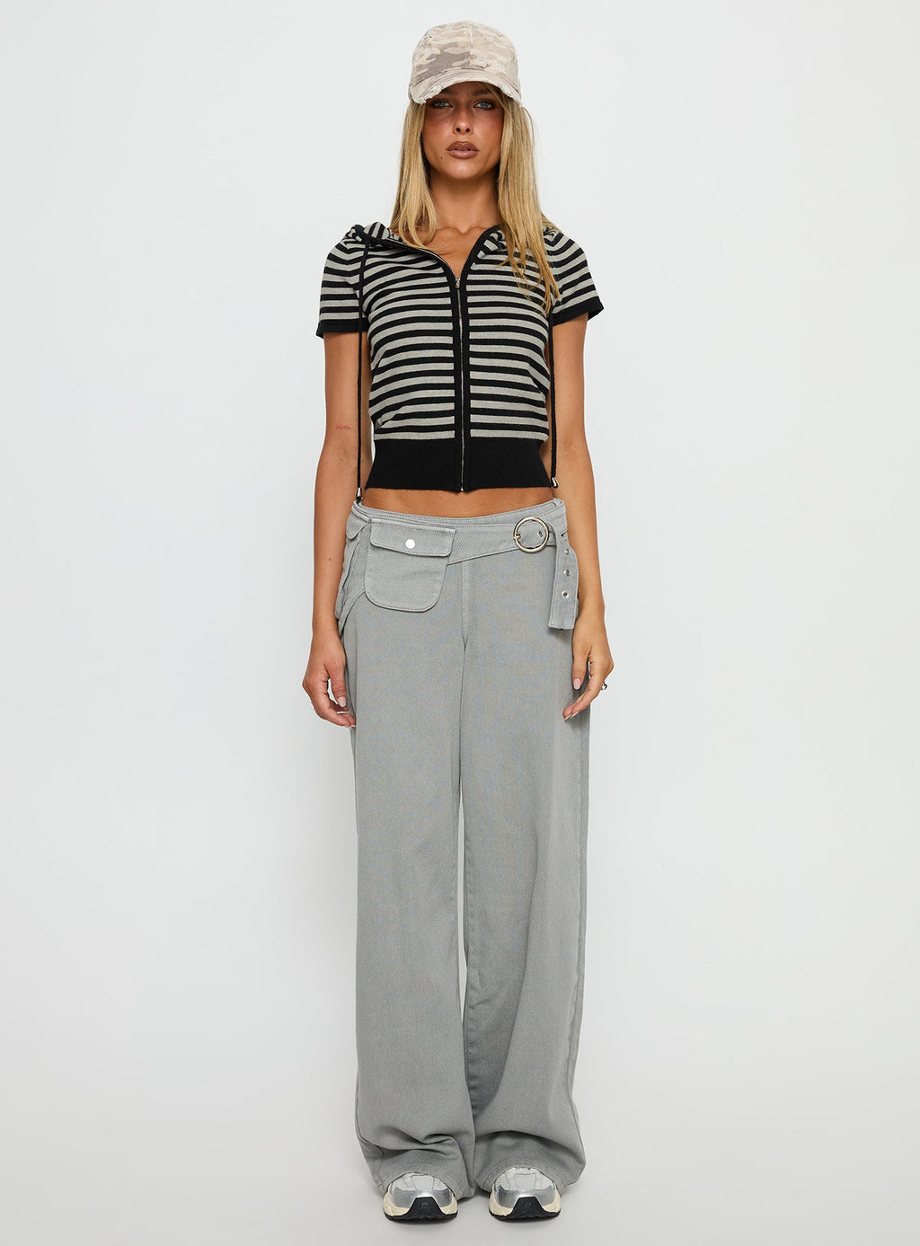 Kahlee Zip Through Hoodie Grey / Black Stripe