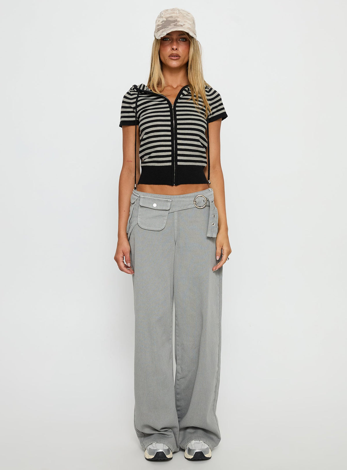 Kahlee Zip Through Hoodie Grey / Black Stripe