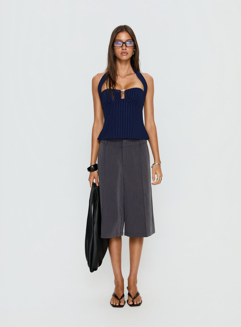 Isabetta Halter Top Navy Pinstripe