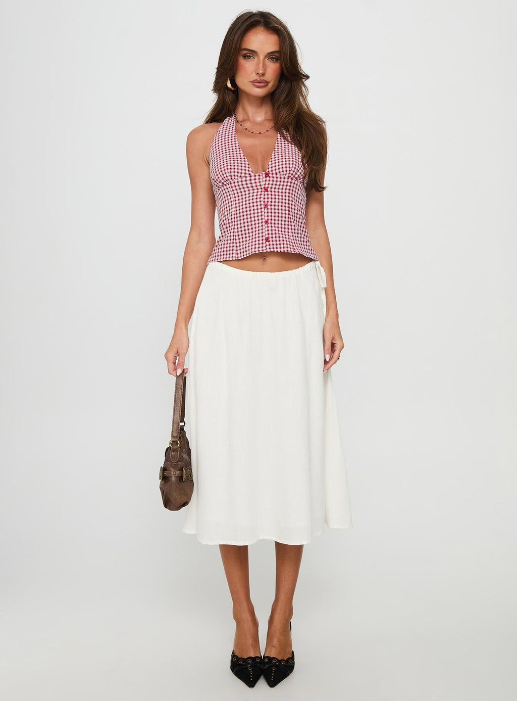 Persuasion Tie Side Midi Skirt White