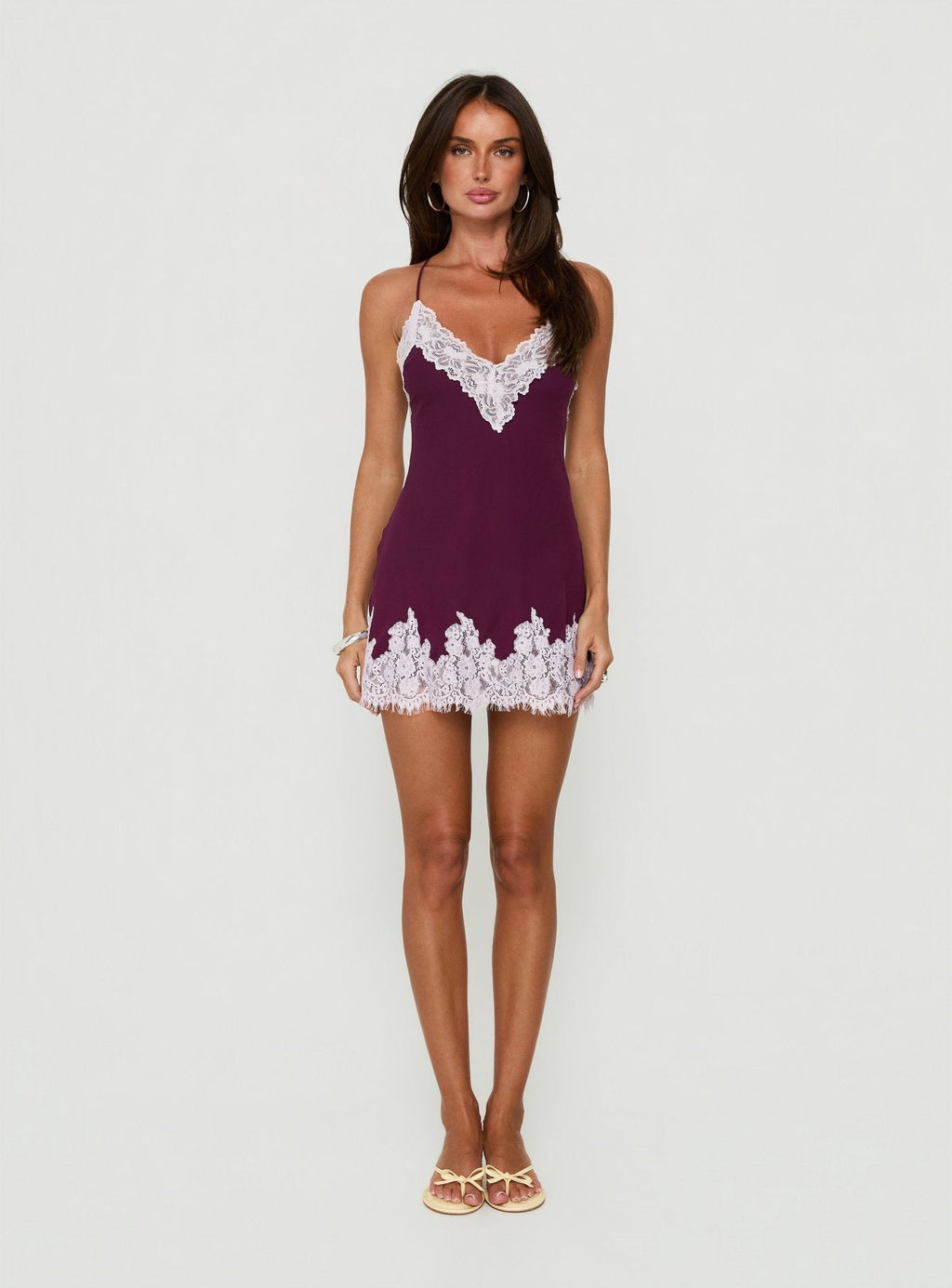 Call My Lover Lace Slip Mini Dress Berry / Lilac