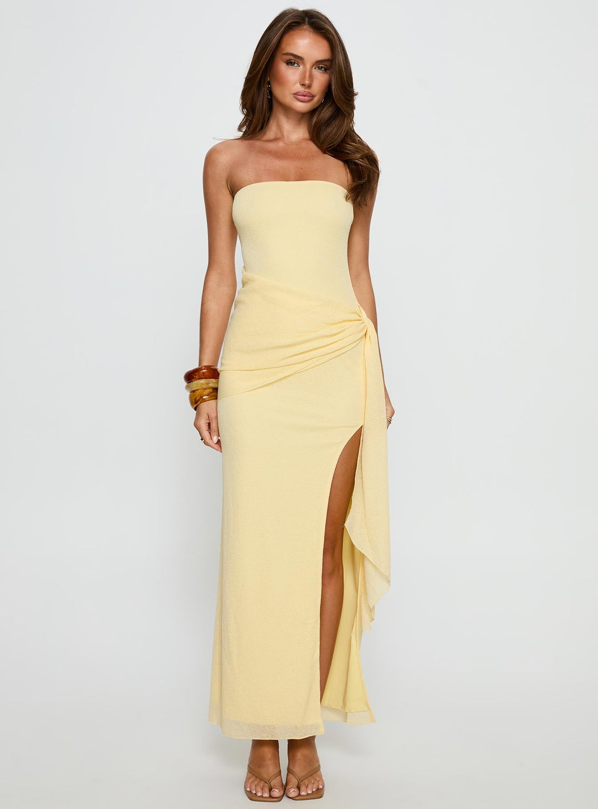 Analeah Strapless Maxi Dress Lemon Yellow