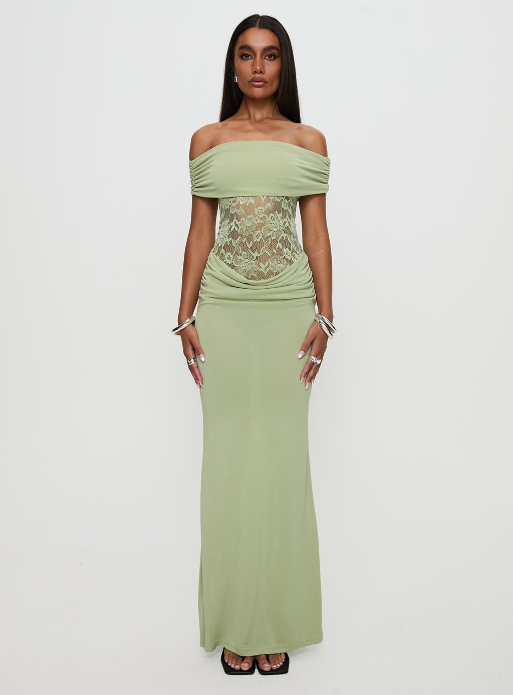 Gwendolen Off The Shoulder Maxi Dress Green
