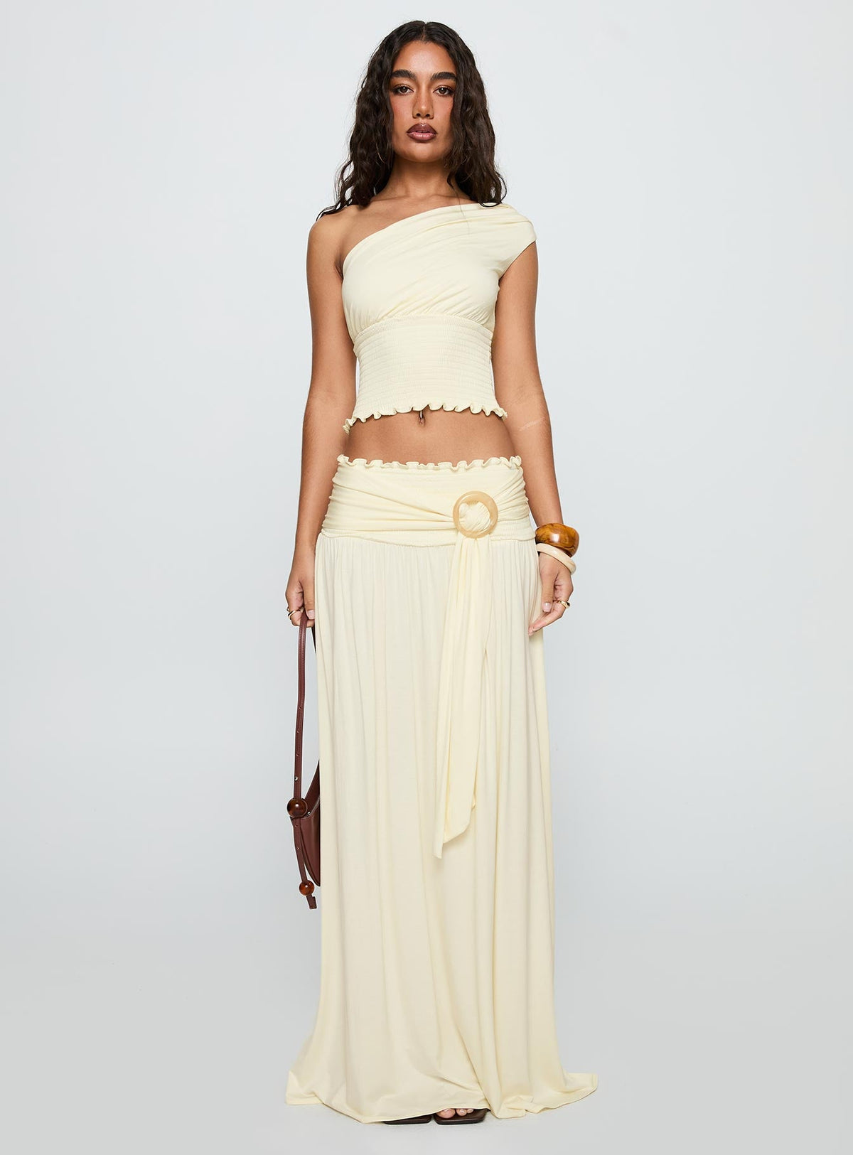 Full Orbit Shirred Maxi Skirt Cream