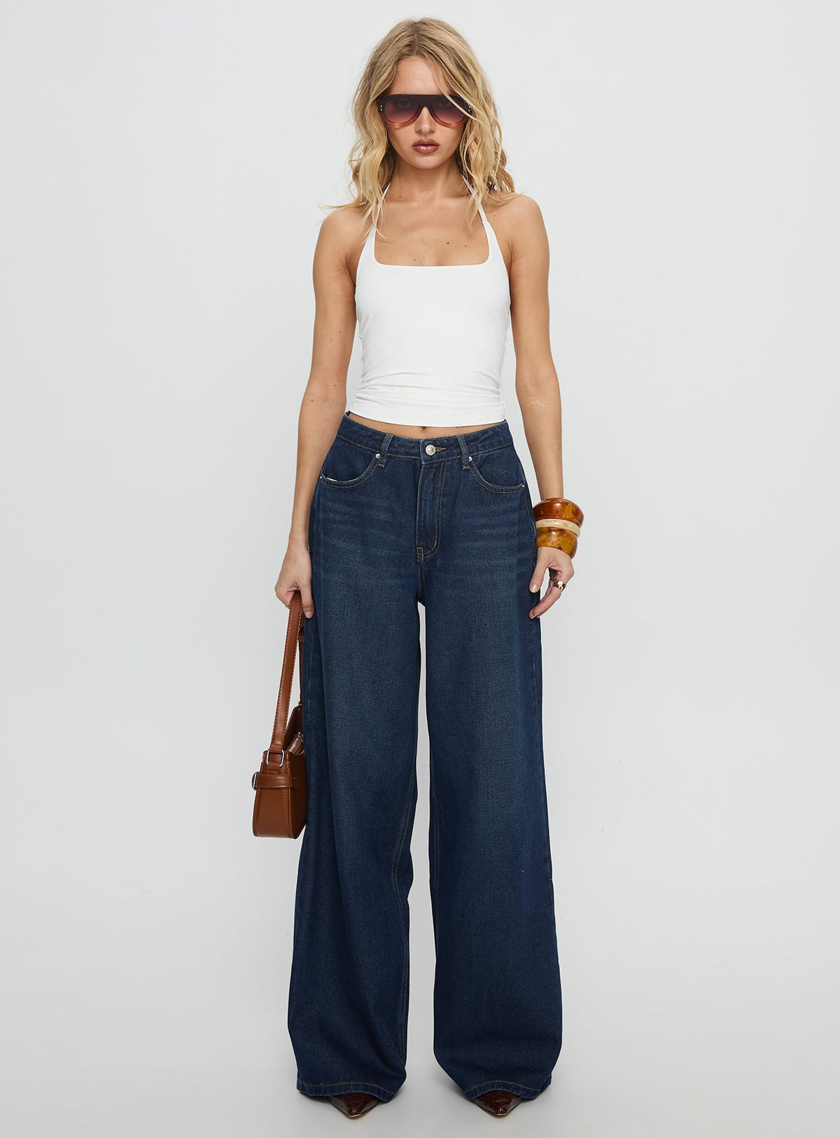Naylor Mid Rise Wide Leg Jeans Mid Blue Denim
