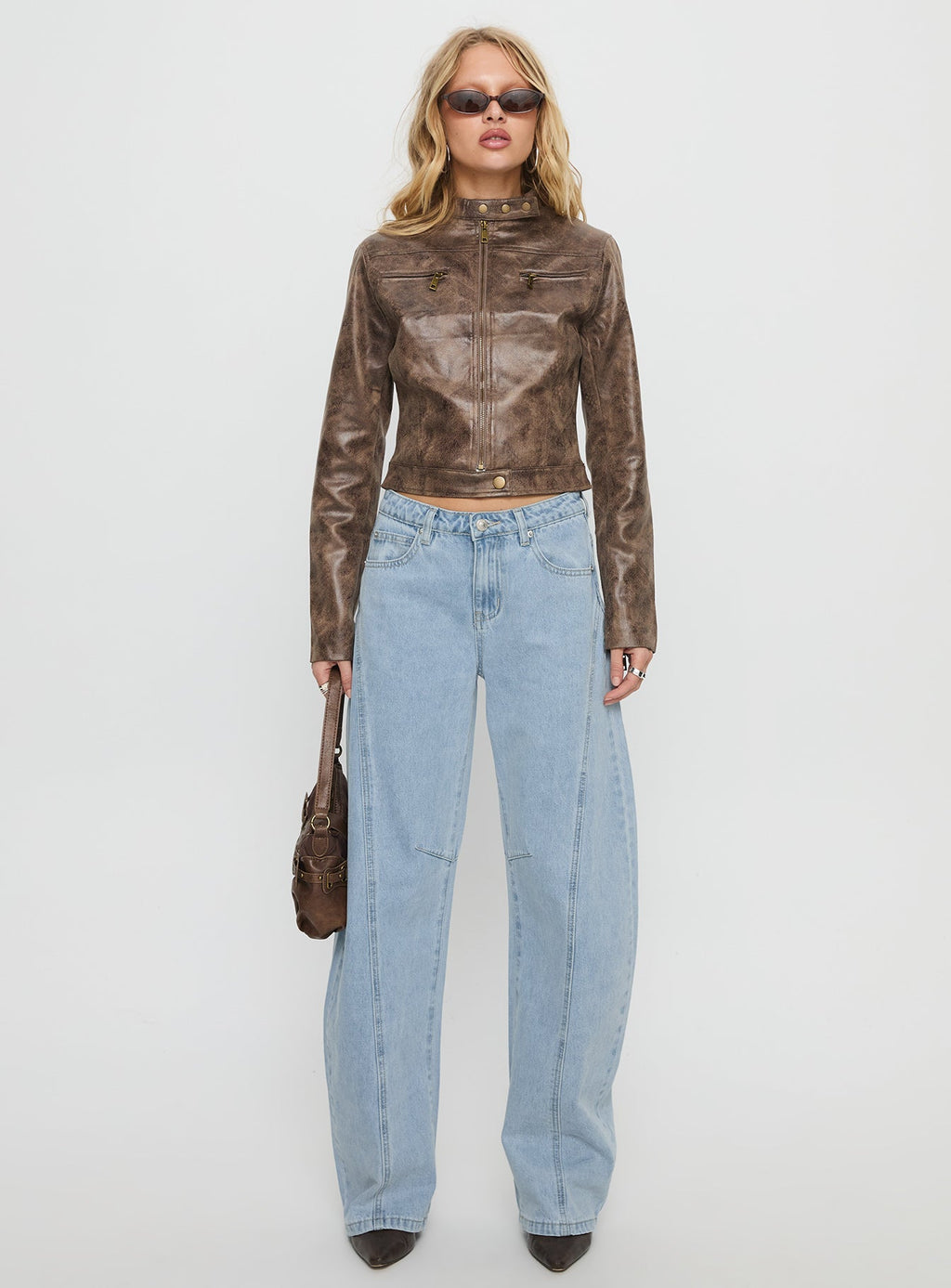 Lost Track Mid Rise Barrel Leg Jeans Ice Wash