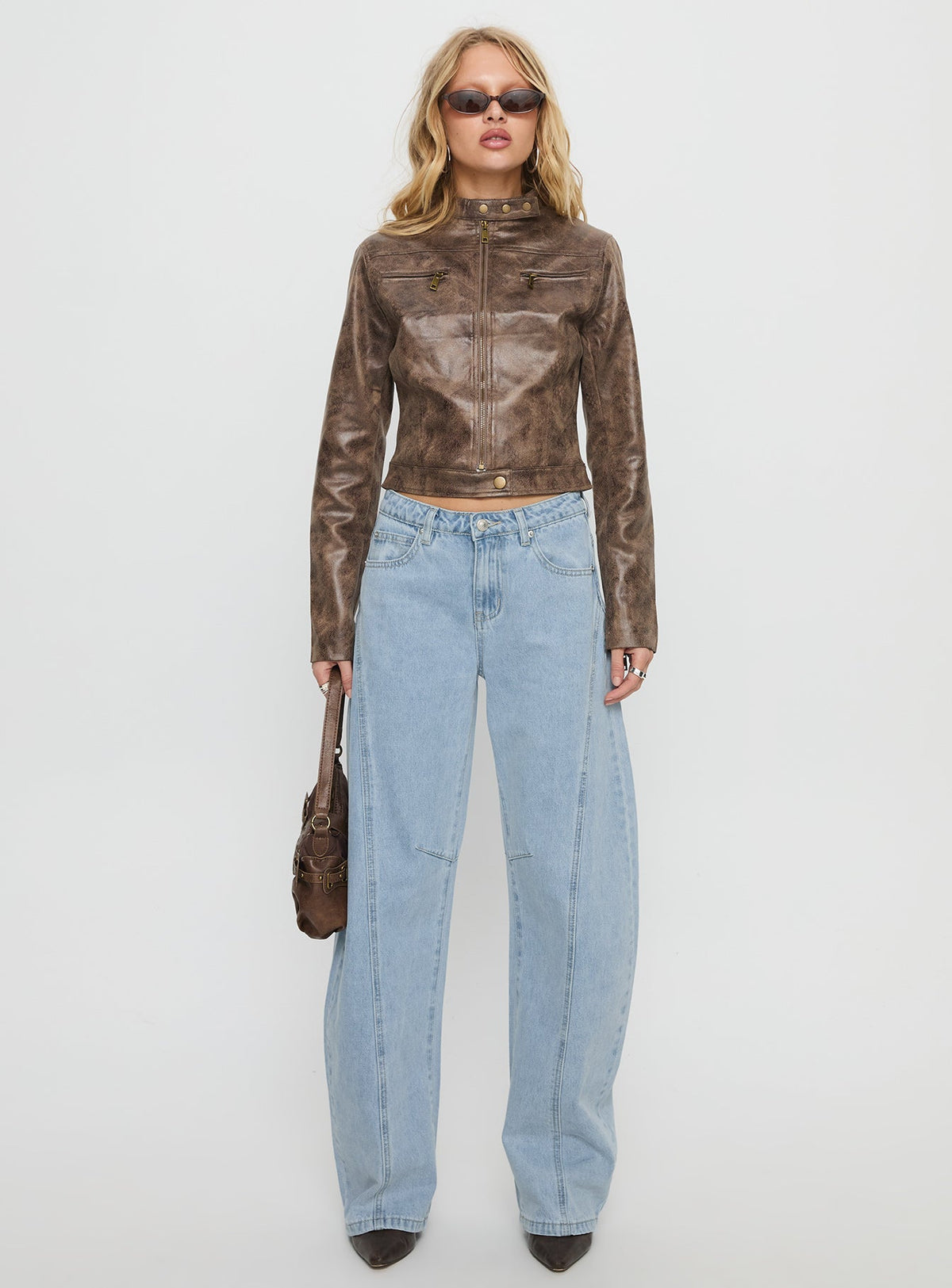 Lost Track Mid Rise Barrel Leg Jeans Ice Wash