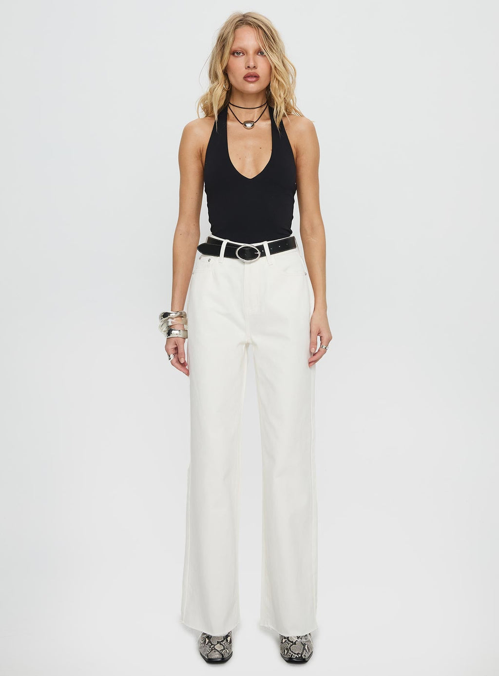 Henesey High Rise Straight Leg Jeans White Wash