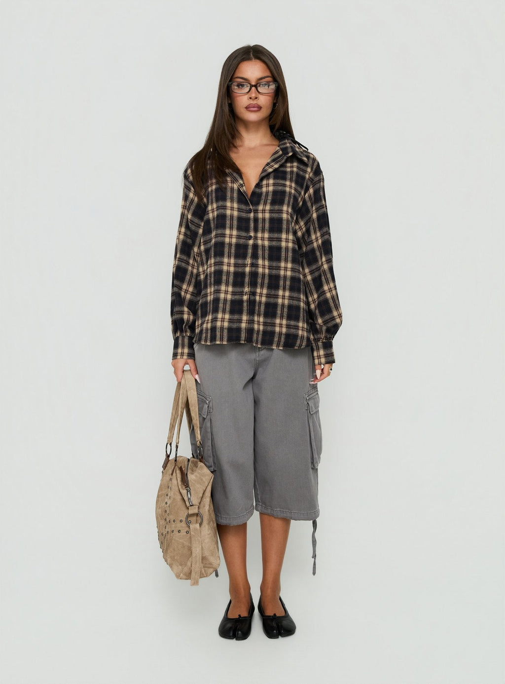 Caydence Long Sleeve Button Down Flannel Top Check Multi