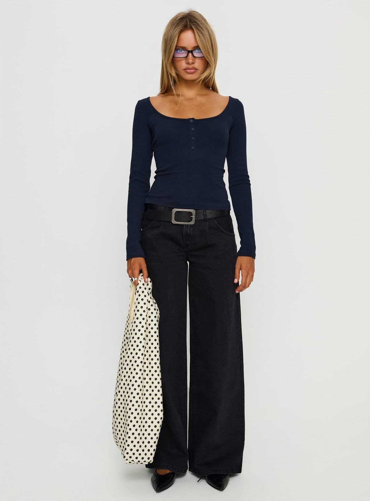 Supercut Low Rise Baggy Pleat Jeans Washed Black
