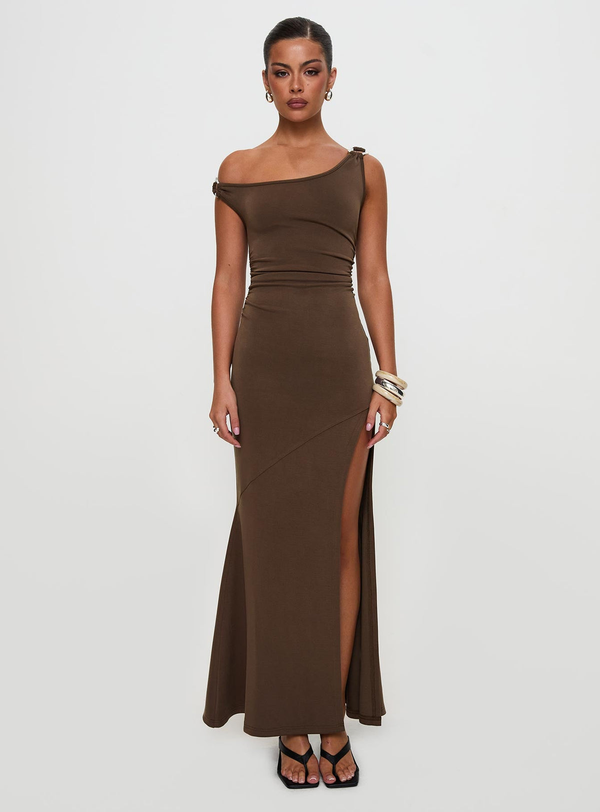 Rios One Shoulder Maxi Dress Brown