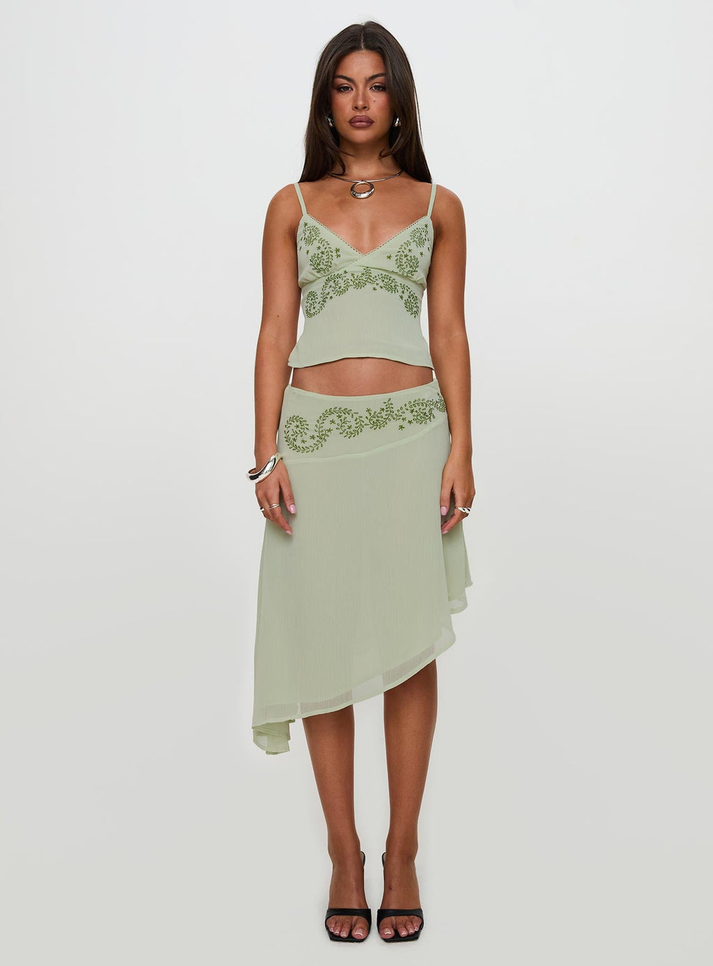 Pappilion Asymmetrical Midi Skirt Sage