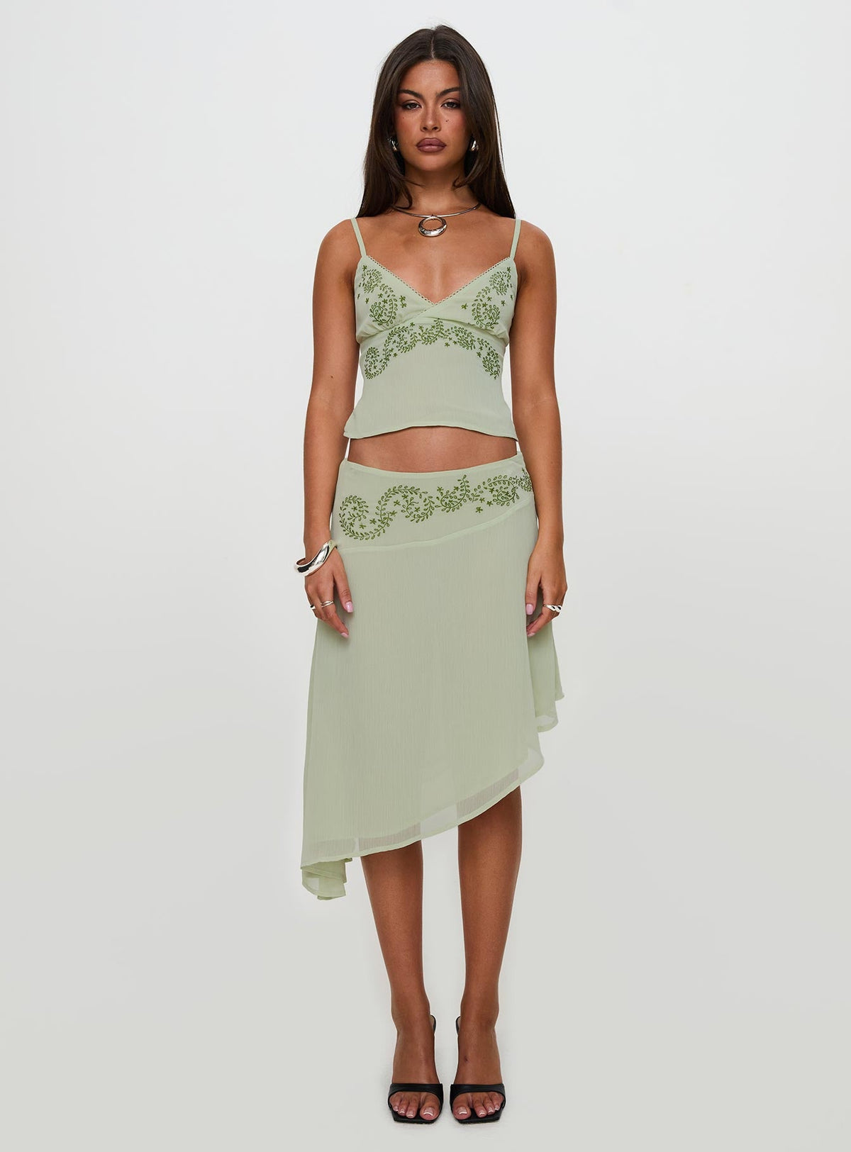 Pappilion Asymmetrical Midi Skirt Sage