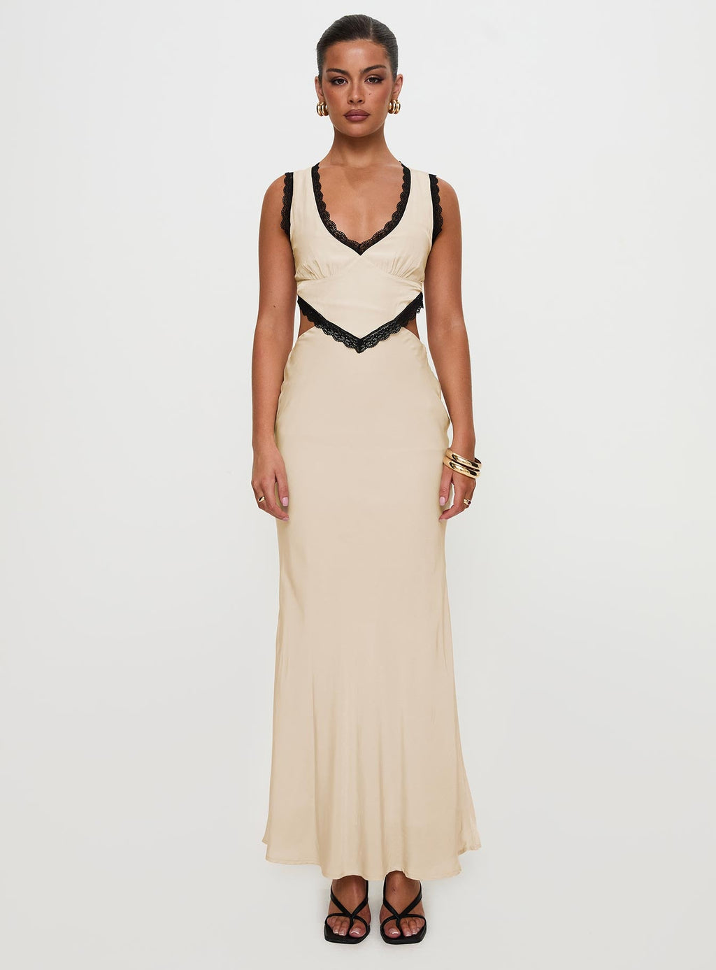 Keila Lace Trim Maxi Dress Cream / Black