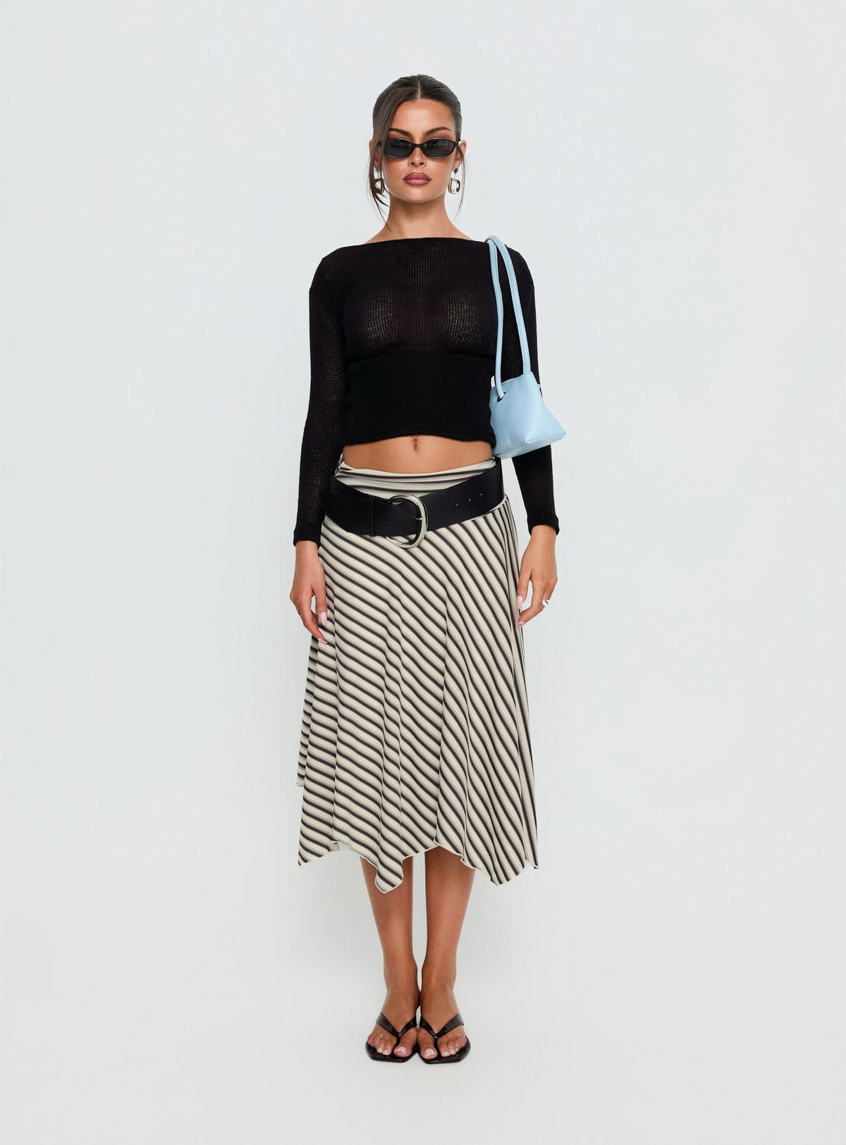 Cobee Asymmetrical Midi Skirt Multi Stripe