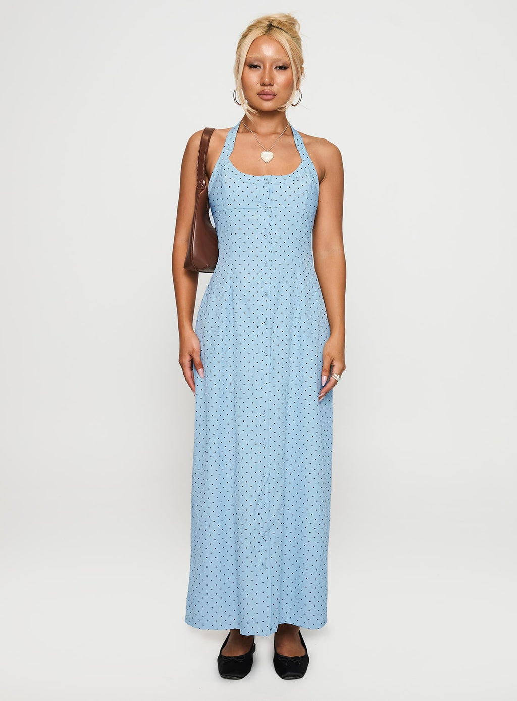 Mallorie Halter Maxi Dress Blue / Black Polka