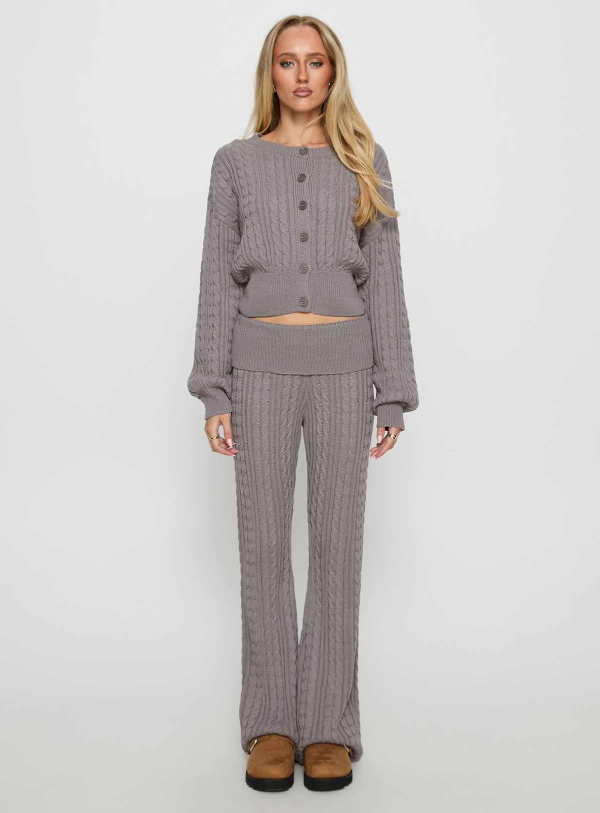 Baleigh Cable Knit Foldover Pants Grey
