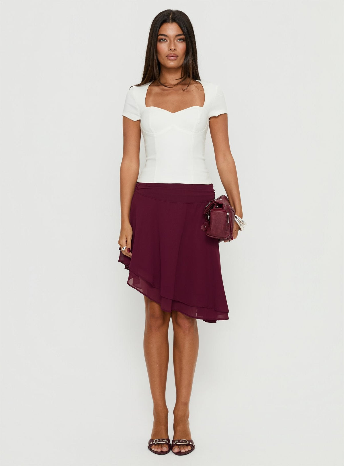 Evanescence Asymmetrical Midi Skirt Cherry