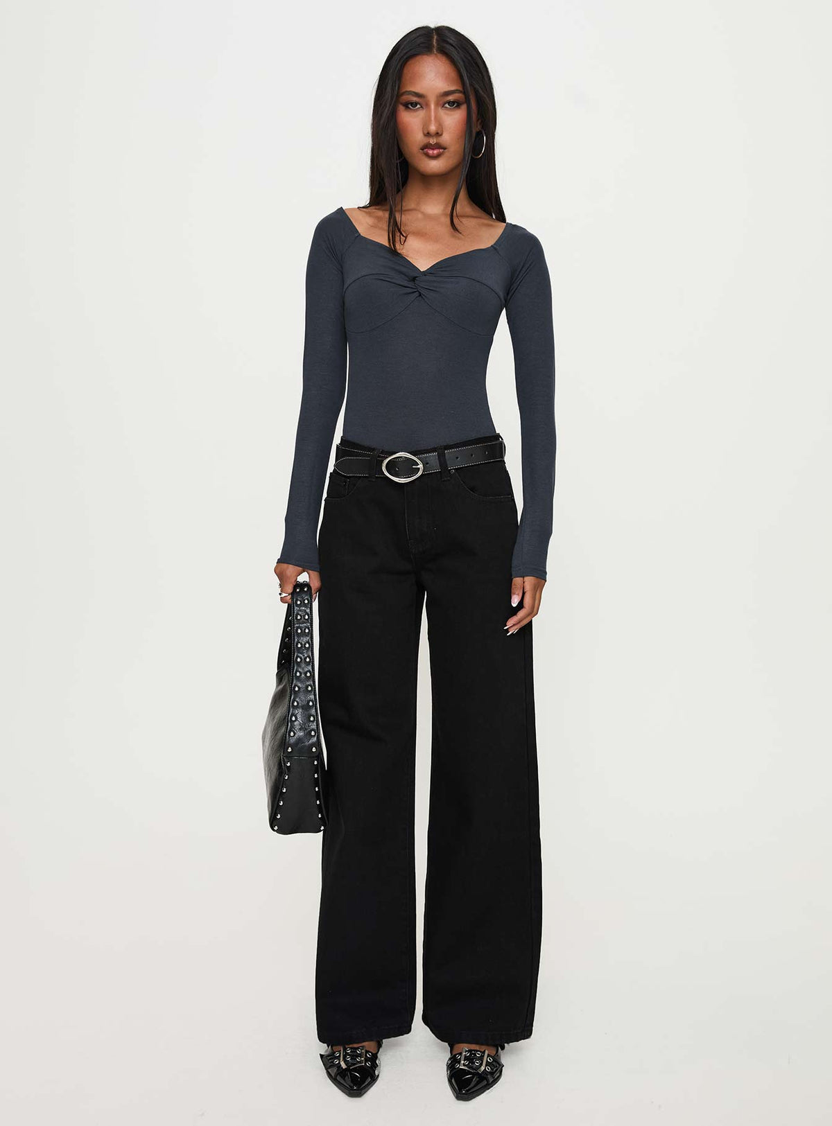 Colemane Mid Rise Wide Leg Jeans Black
