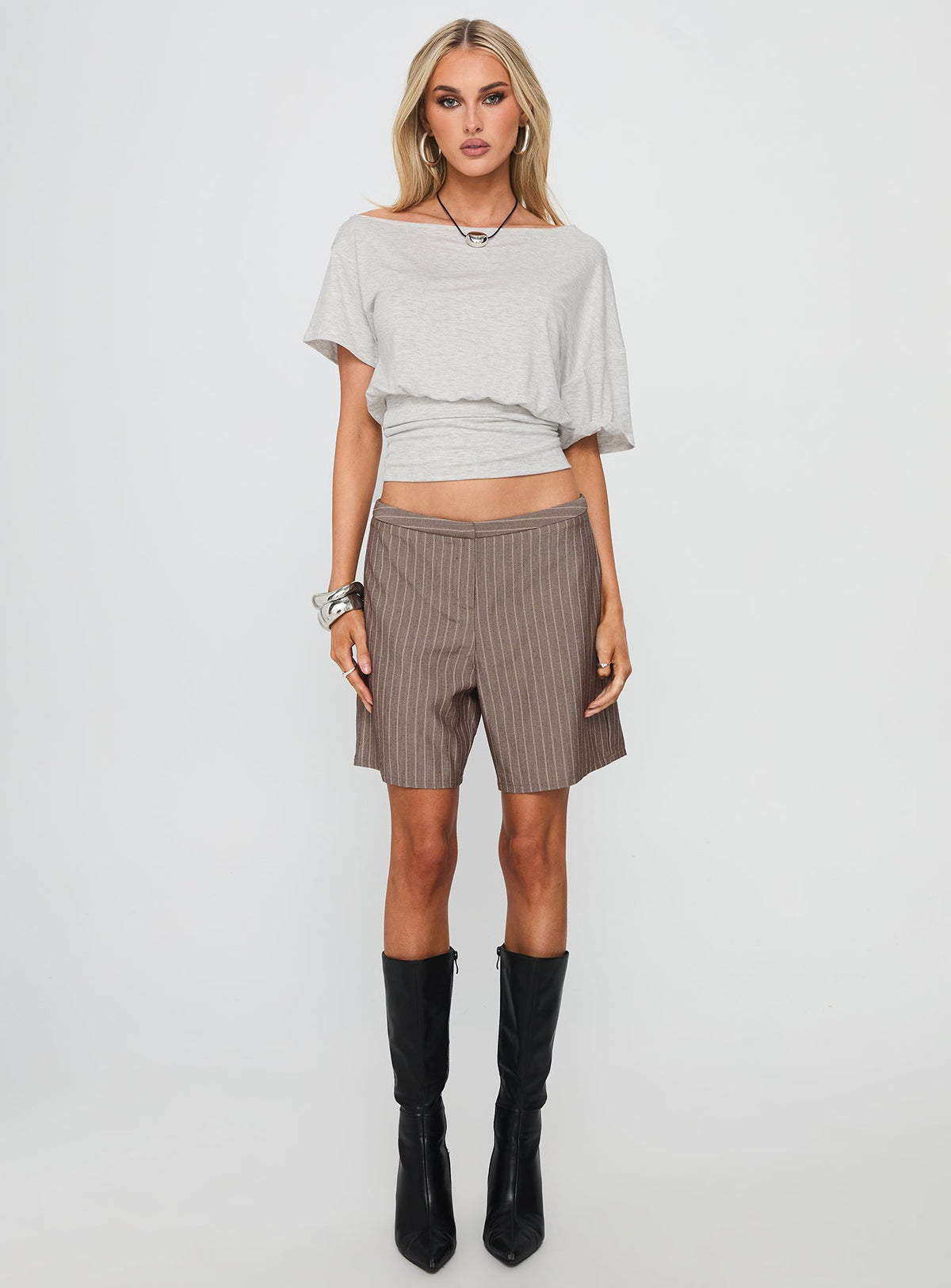 Ashlinn Off Shoulder Drapey Top Grey