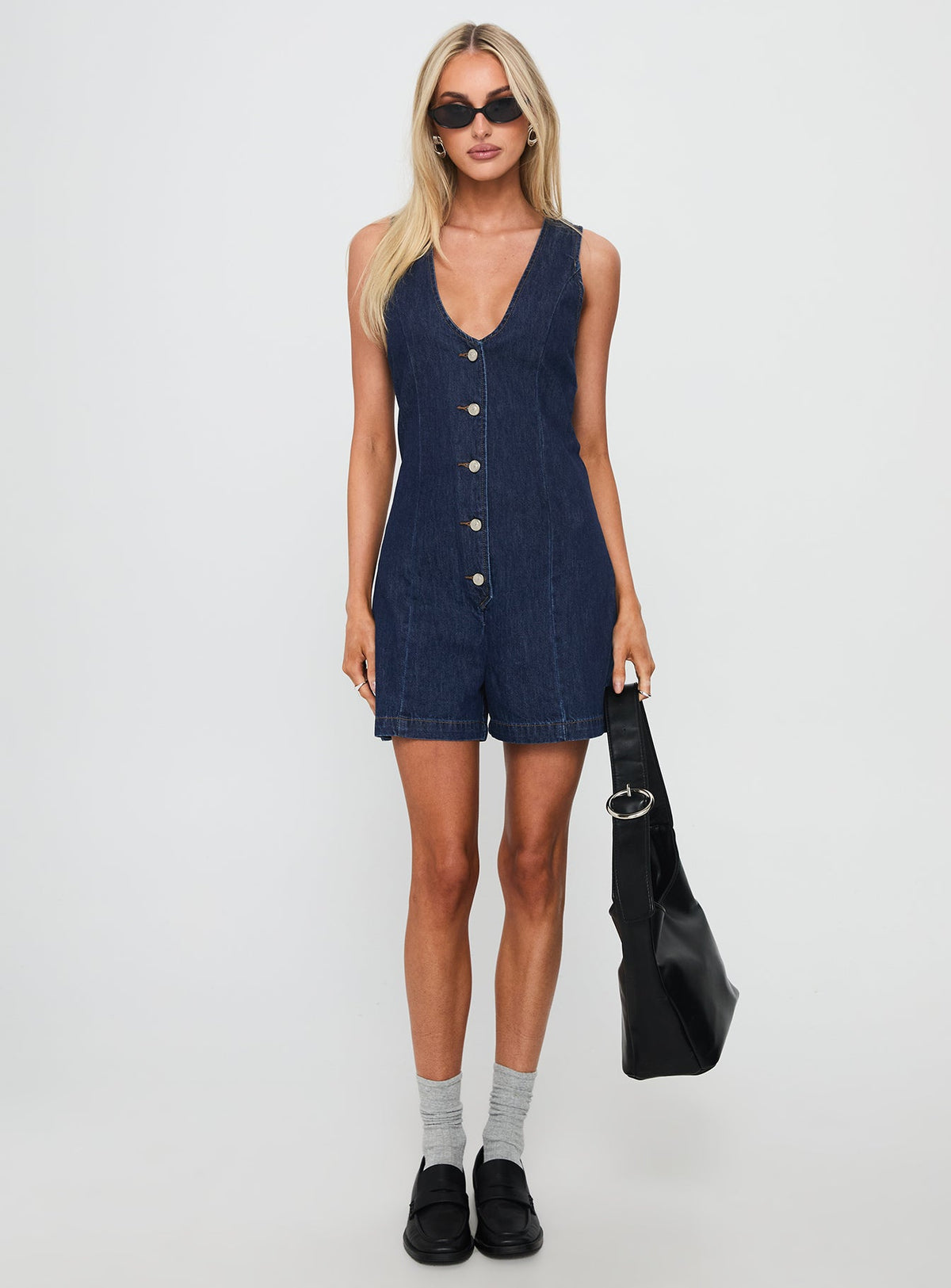 Arcore Button Up Denim Playsuit Dark Wash
