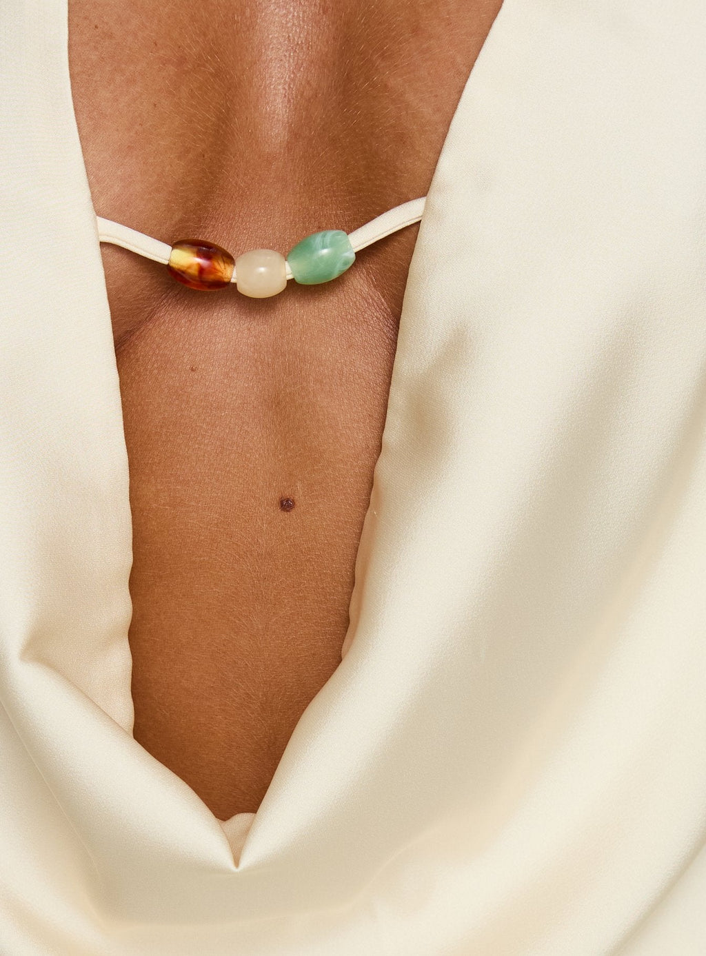 Kaivra Plunge Bead Detail Backless Top Cream