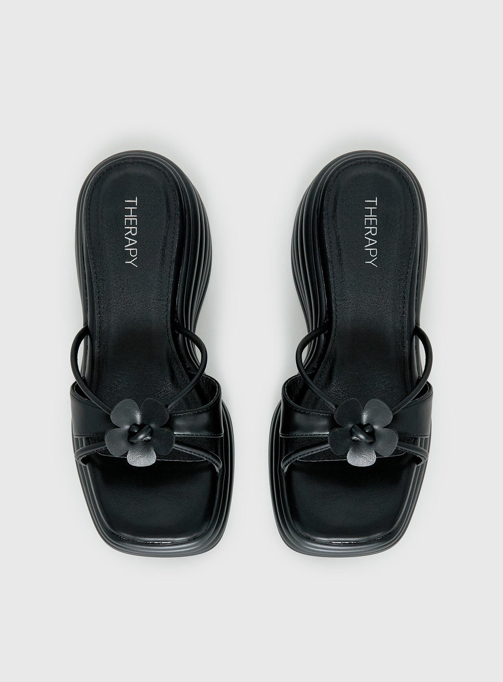 Therapy Flaunt Platform Flower Detail Sandals Black