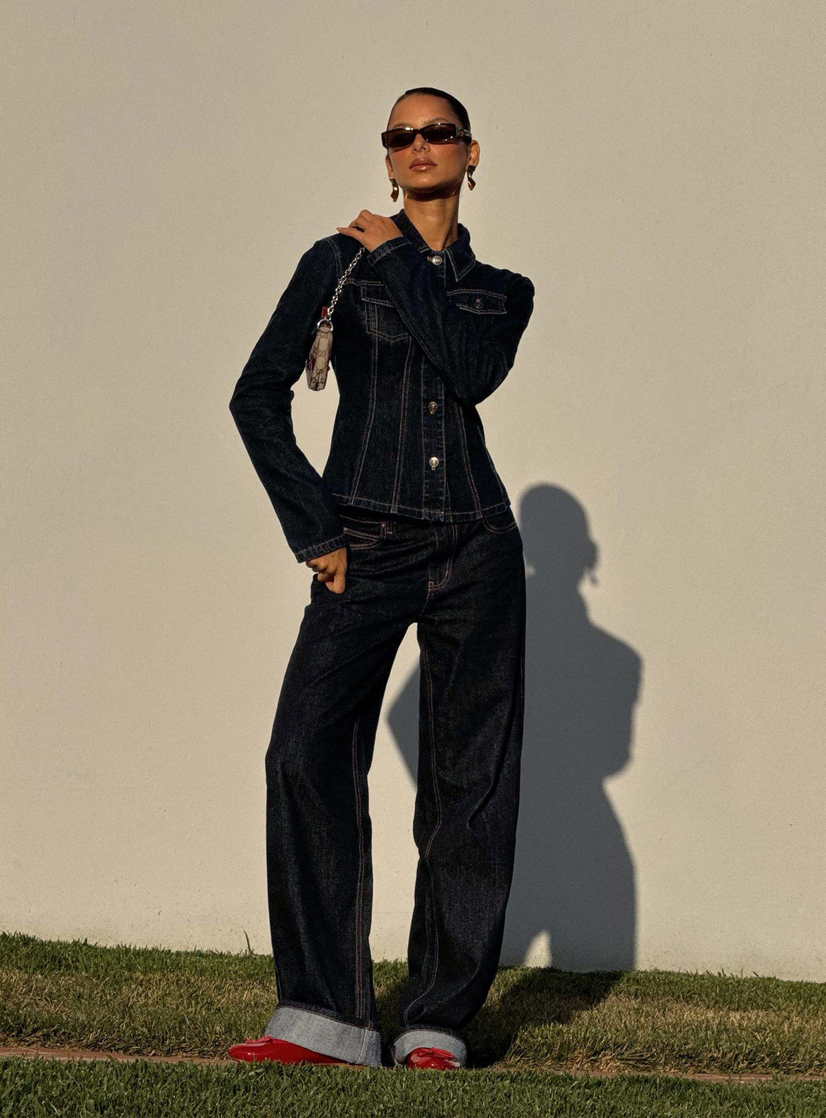 Top Model Low Rise Straight Leg Cuffed Jean Dark Denim