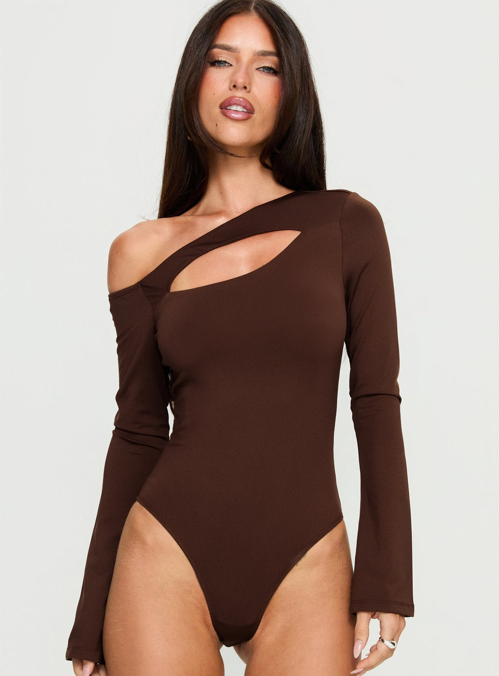 Raissa Cut Out One Shoulder Bodysuit Brown
