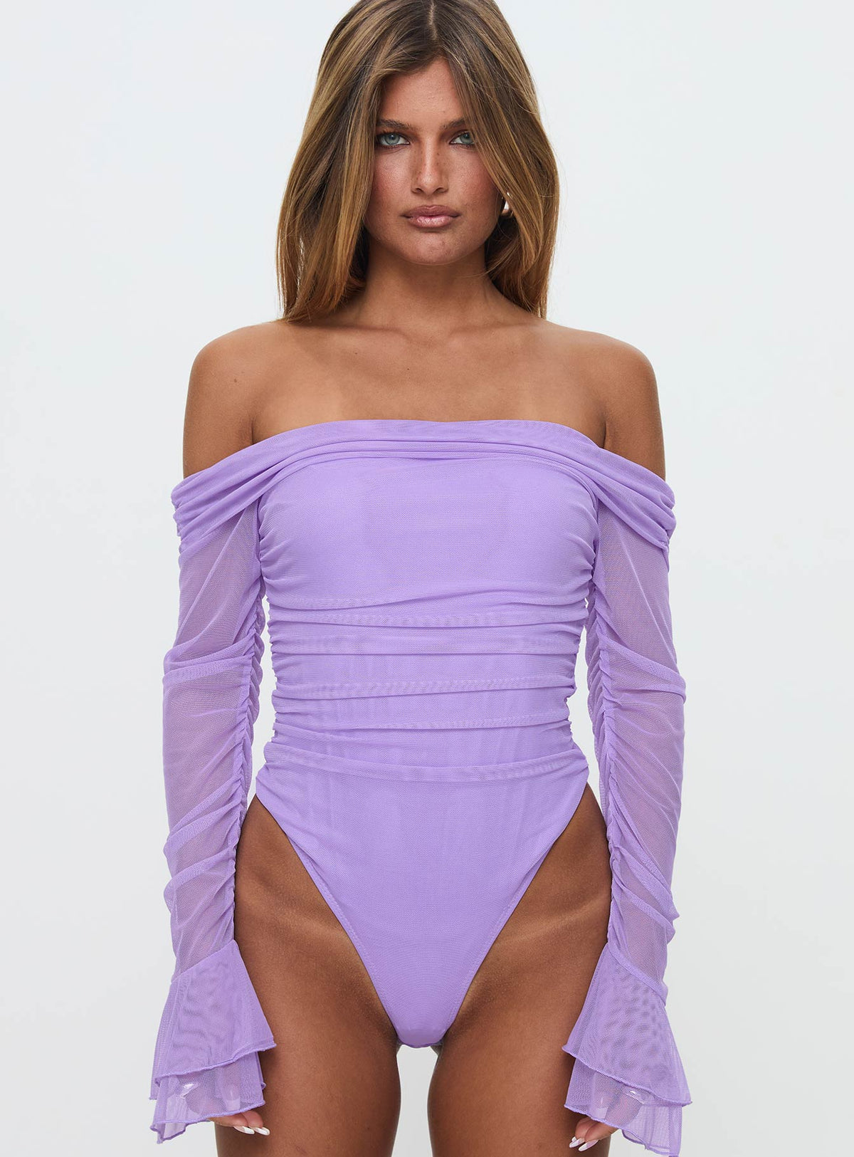 Feel A Way Off Shoulder Bodysuit Lilac