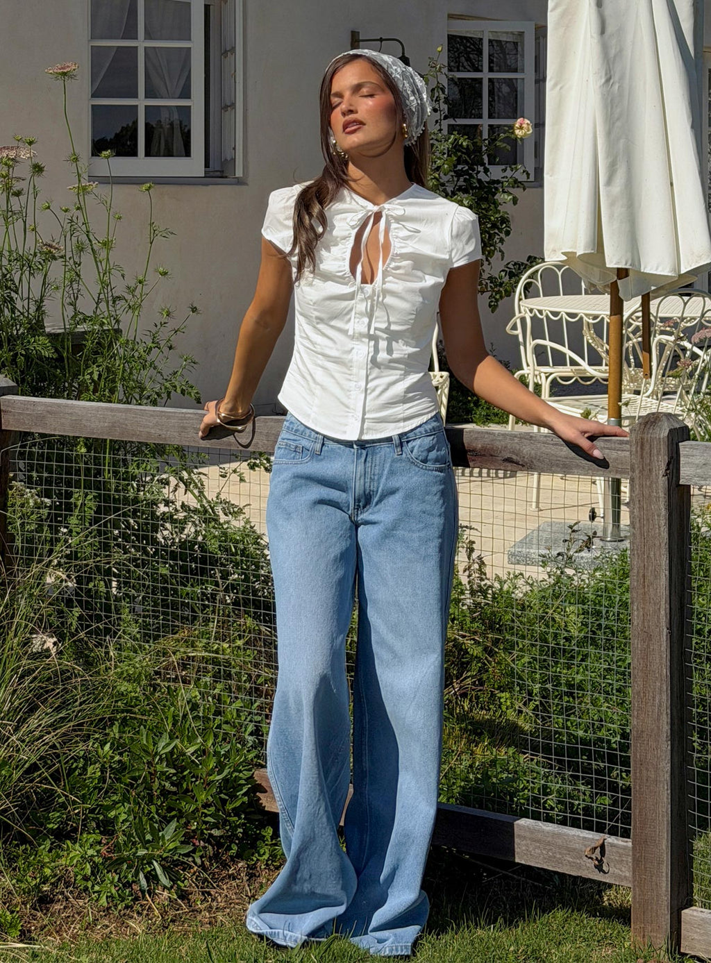 Ramos Low Rise Wide Leg Denim Jeans Bright Blue Wash
