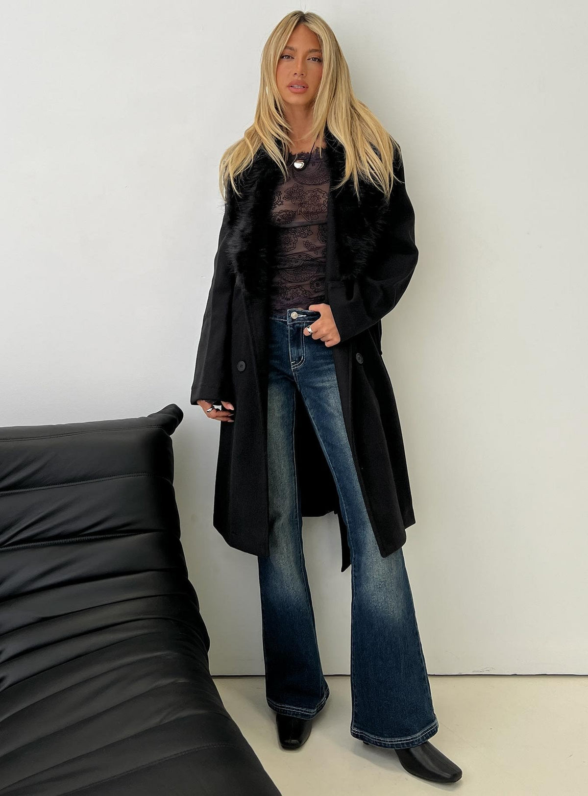 Hallyn Faux Fur Collar Coat Black