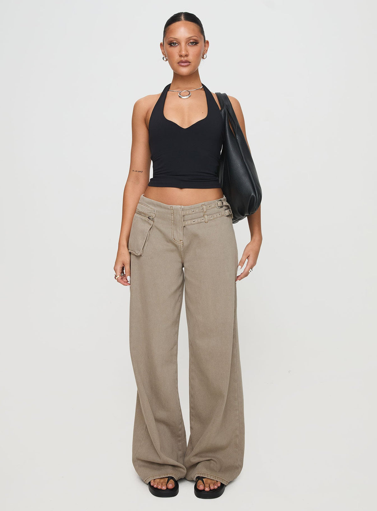 Paltrow Mid Rise Wide Leg Cargo Jeans Washed Brown Petite