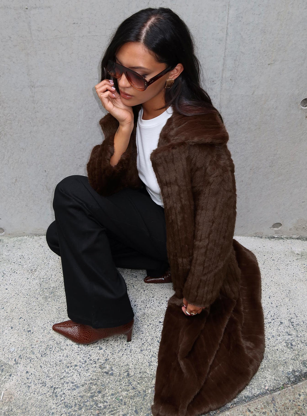 Moss Faux Fur Coat Chocolate