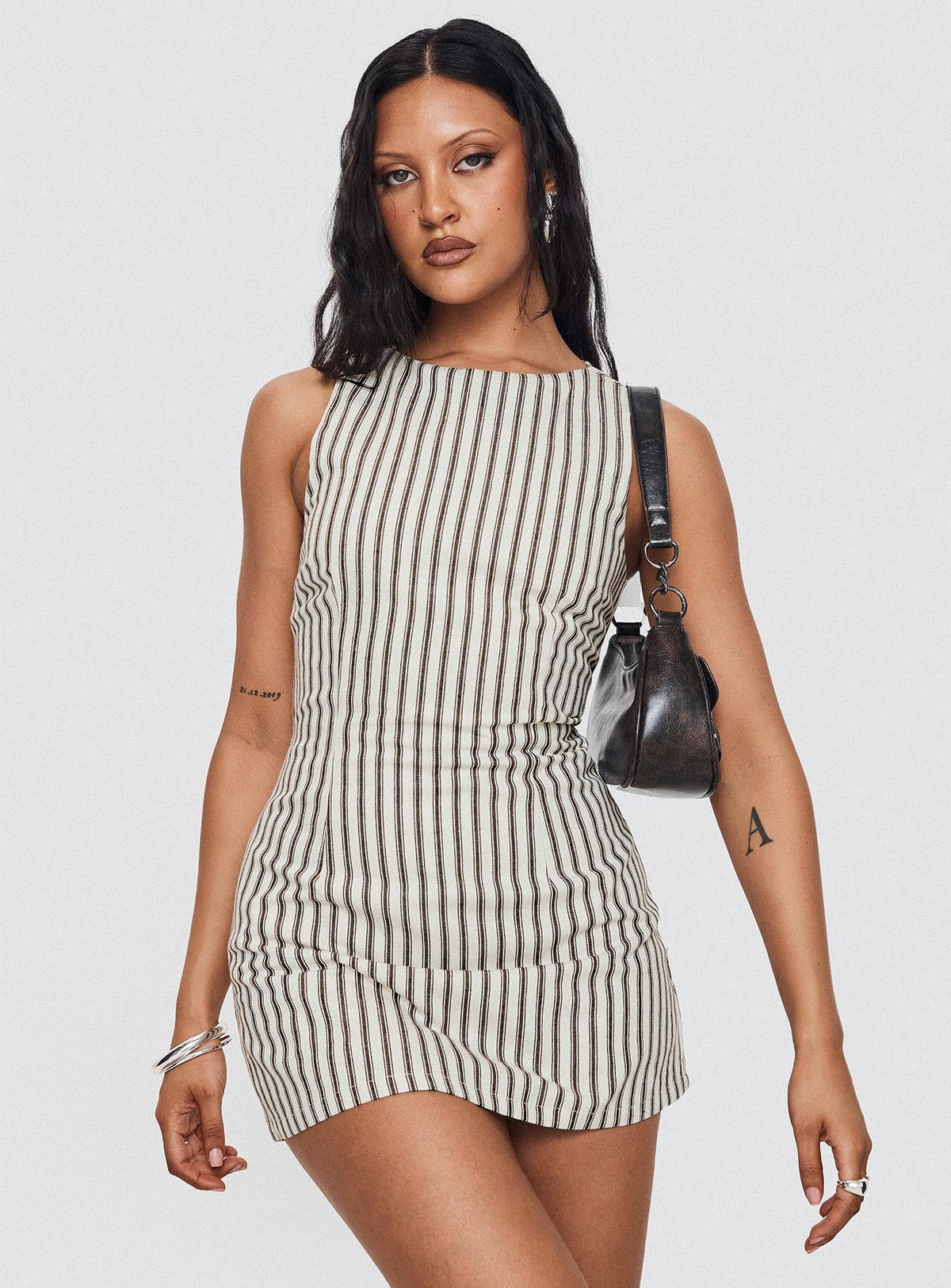Yumiko Romper Brown Stripe Petite