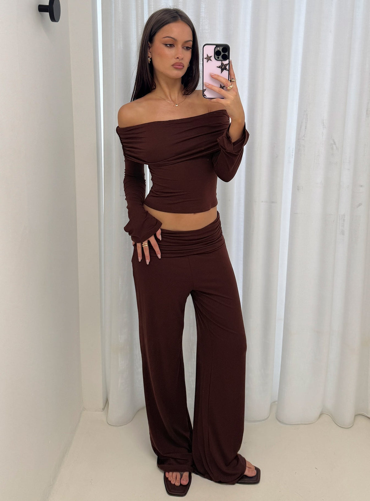 Fawne Ruched Folded Pants Brown