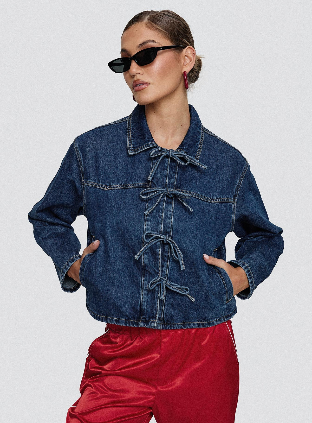 Good On You Bow Detail Jacket Blue Denim