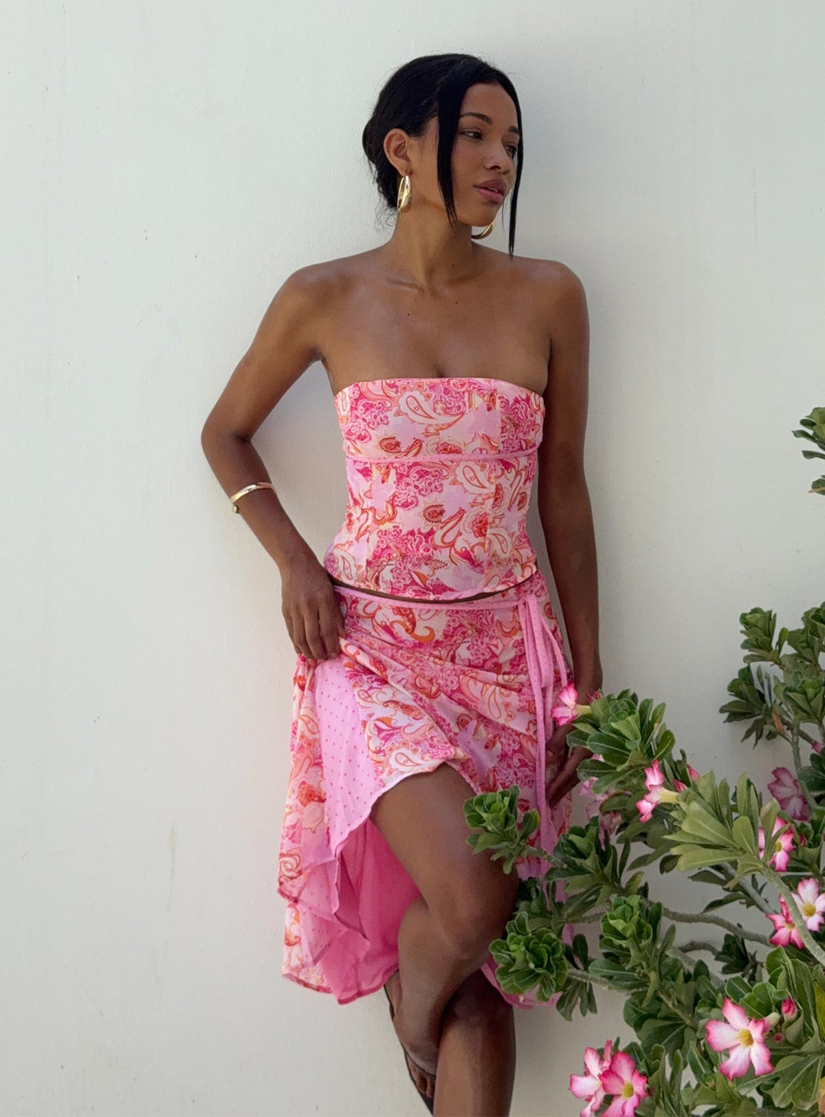 Tipsy Midi Skirt Pink Paisley
