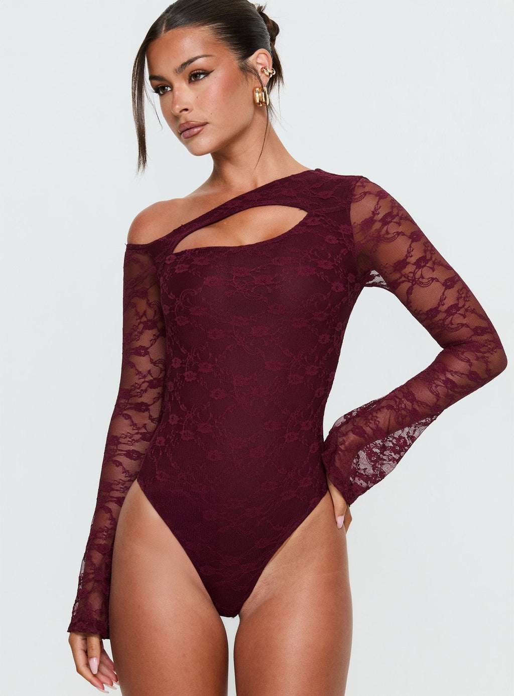 Macaria Long Sleeve Lace Bodysuit Red