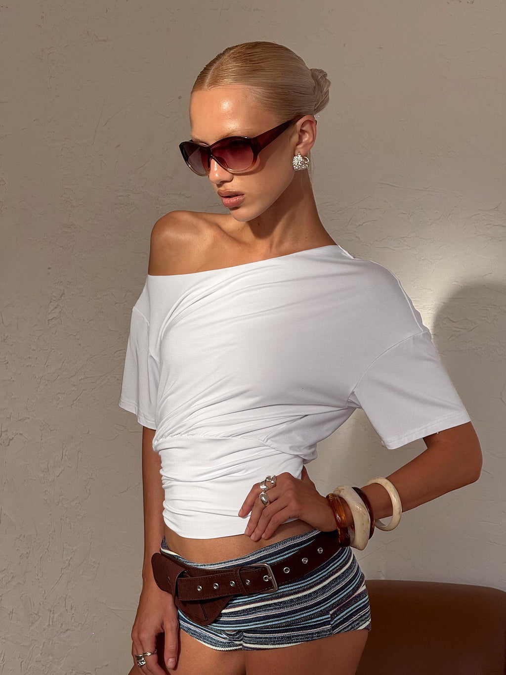 Ashlinn Off Shoulder Drapey Top White