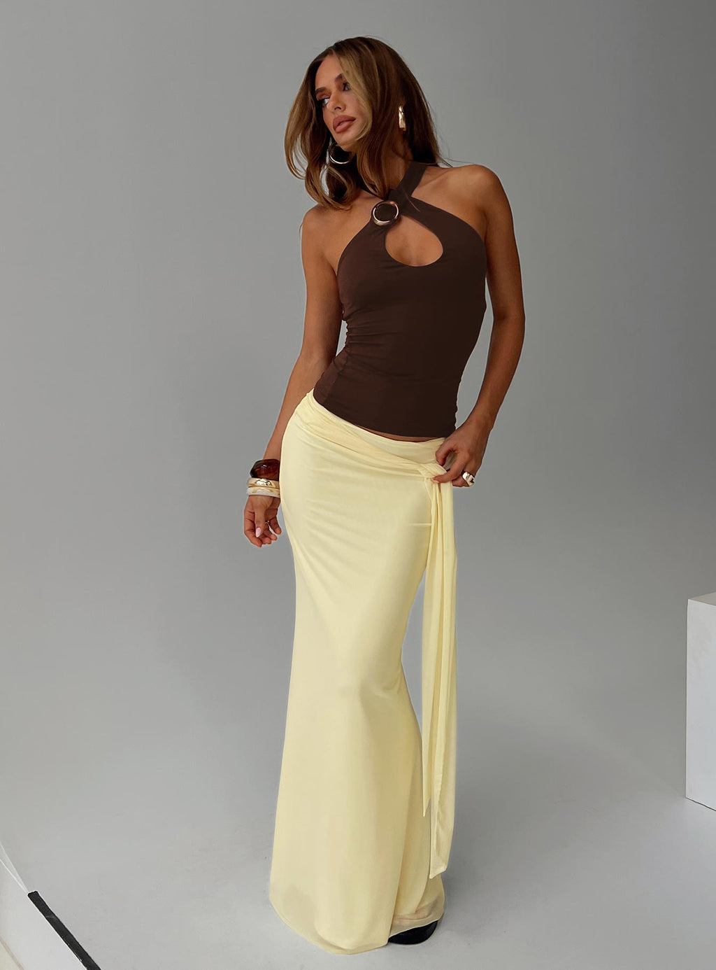 Caviar Tie Maxi Skirt Lemon