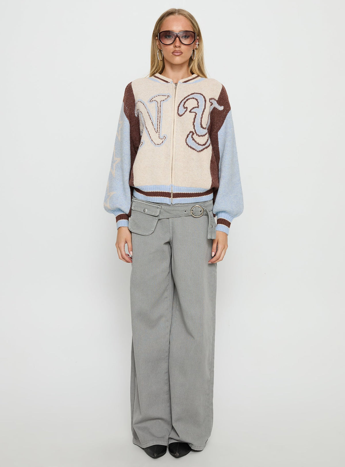 Brandyce Graphic Knit Jacket Blue / Chocolate