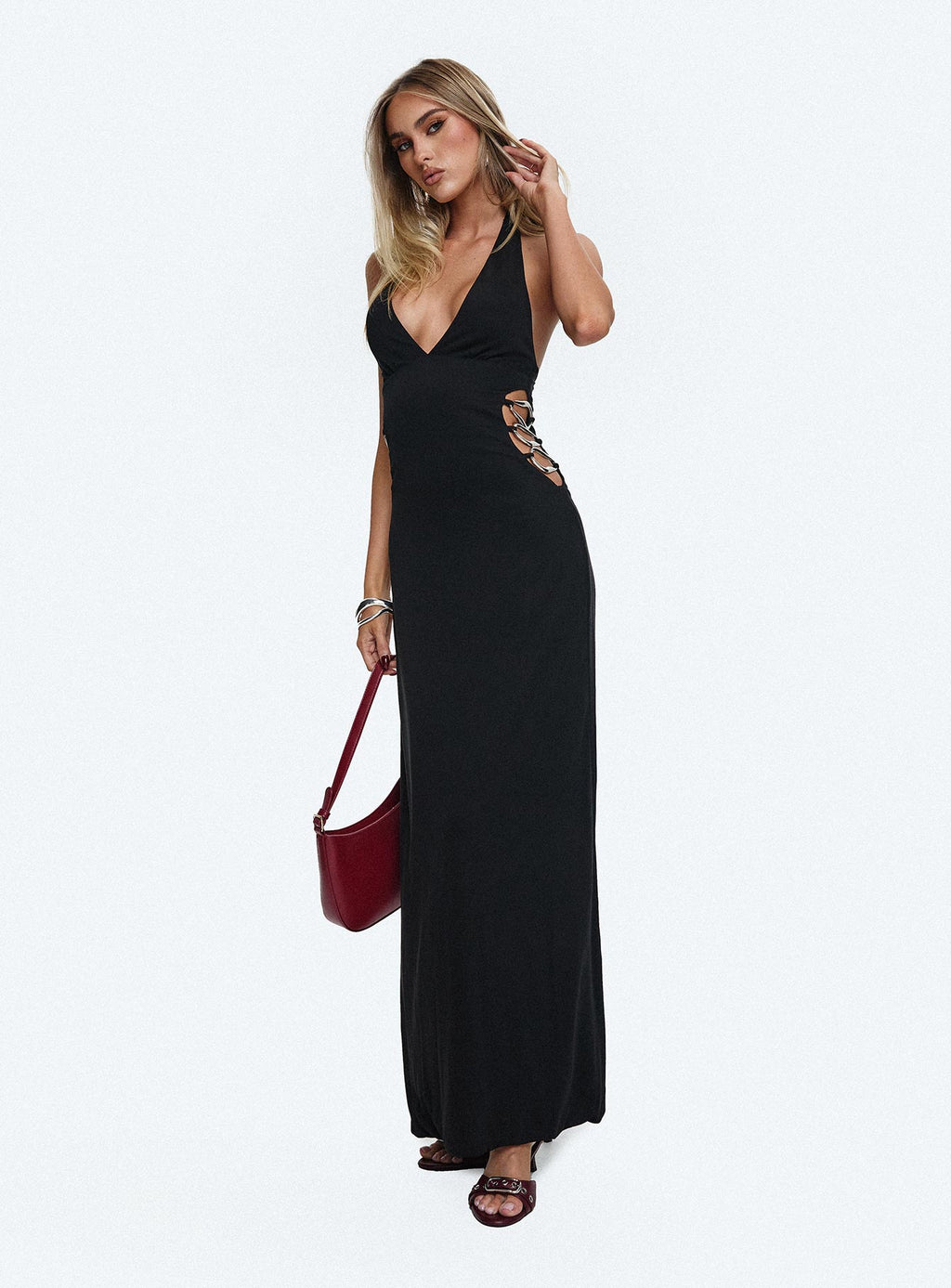 Make A Fortune Hardware Halter Maxi Dress Black