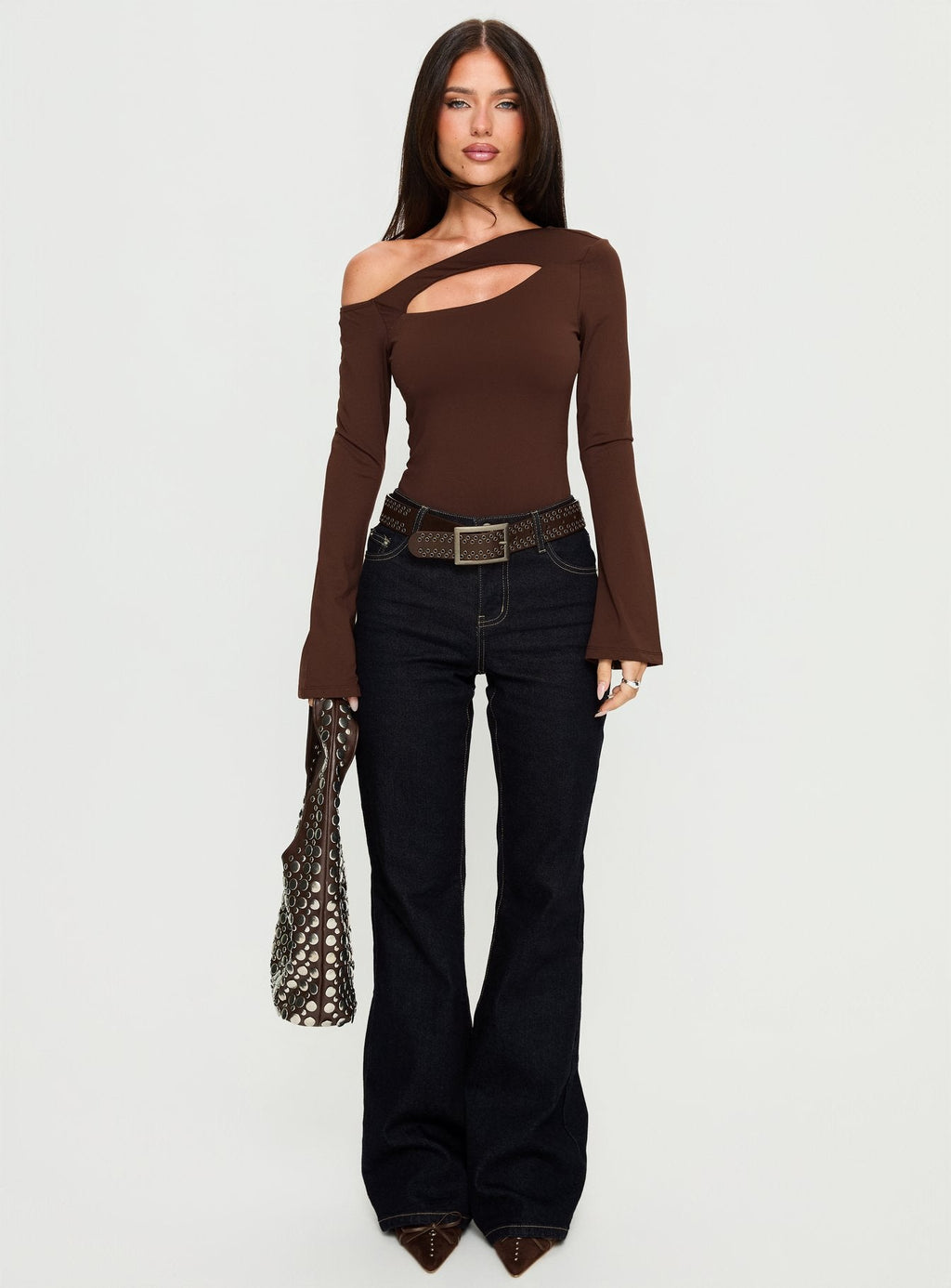 Raissa Cut Out One Shoulder Bodysuit Brown
