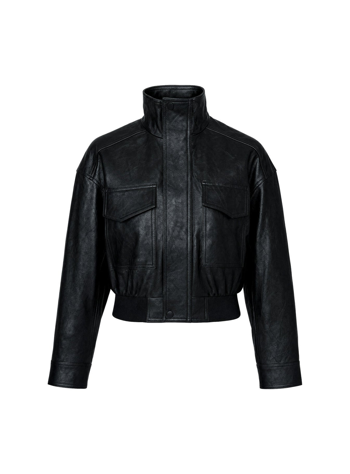 Ace Player Funnel Neck Faux Leather Jacket Black
