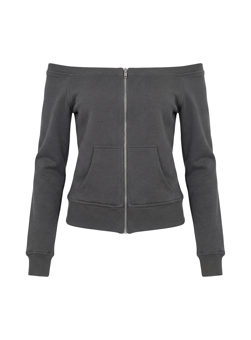 Airazo Off Shoulder Zip Through Sweatshirt Grey